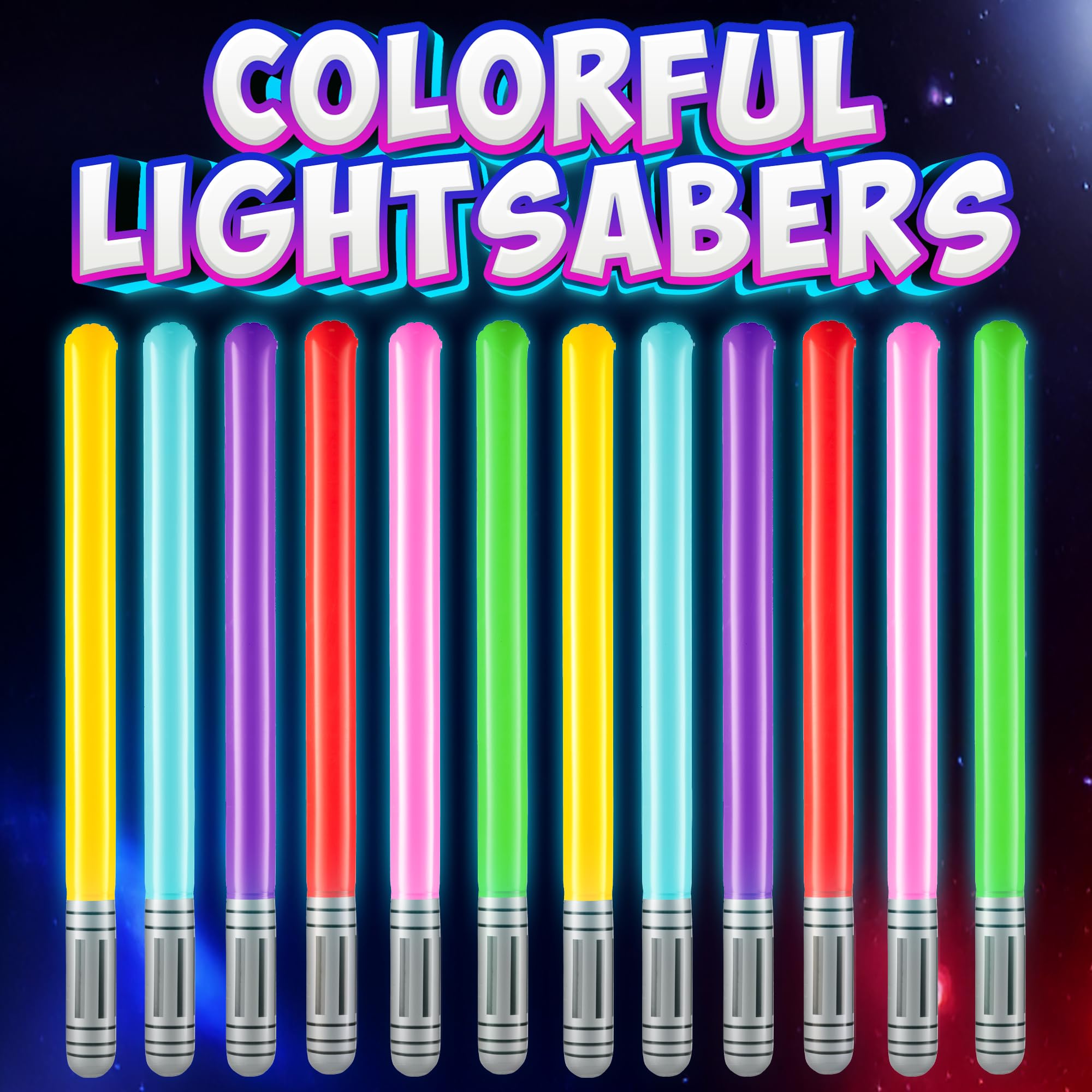 Bedwina Inflatable Light Sabers for Kids - (Pack of 12) 35-inch Neon Colors Blow Up Saber Swords, Party Favors, Goodie Bags, Star Galaxy Theme, Photo-Booth Prop, Birthdays, Carnival Toys